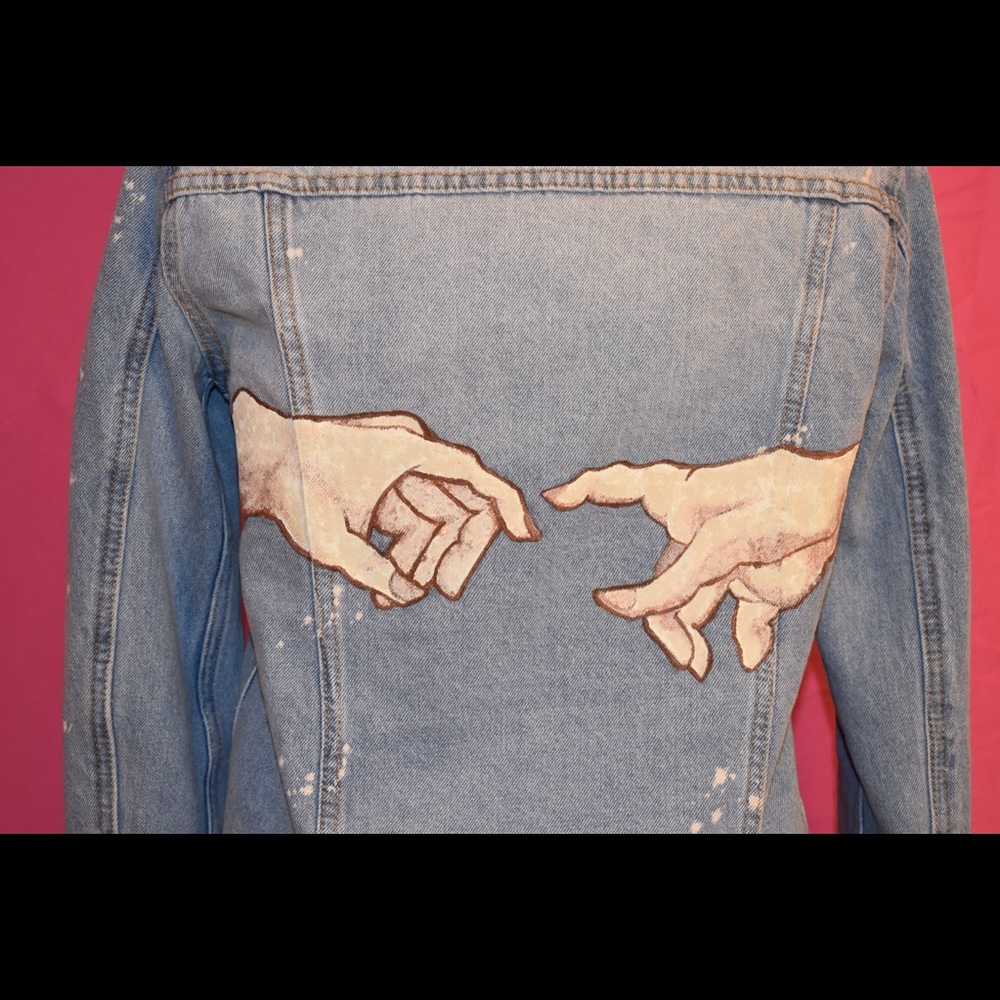 Custom Hand Painted Jean Jacket: Creation of Adam - Picture 3 of 5